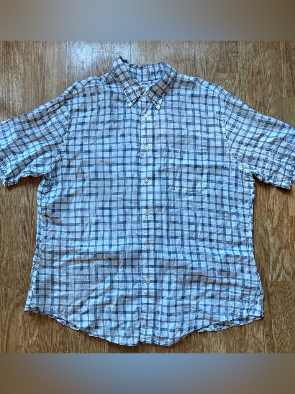 Brooks brothers regent 100% linen plaid short sleeves size XL *see photos